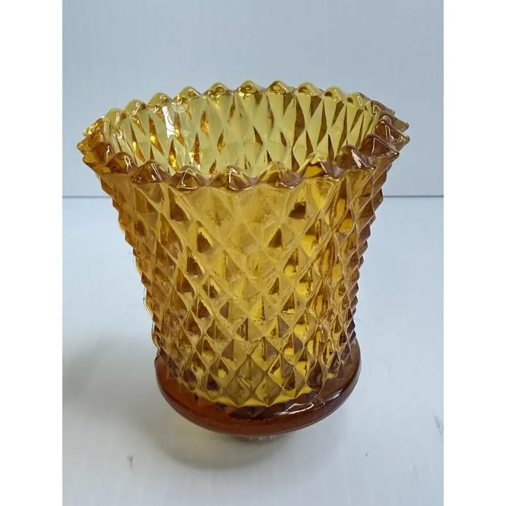 Vintage Amber Glass Diamond Point Glass Peg Cup Votive Holder Cottage Core